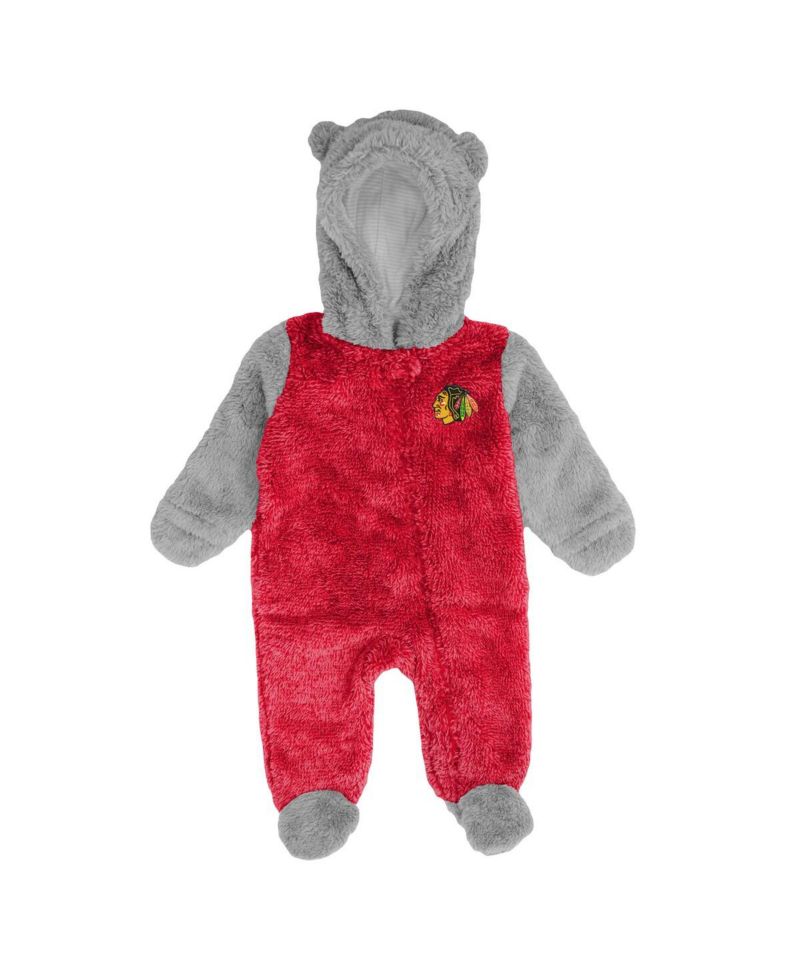 Newborn and Infant Boys and Girls Red Chicago Blackhawks Game Nap Teddy Fleece Bunting Full-Zip Sleeper