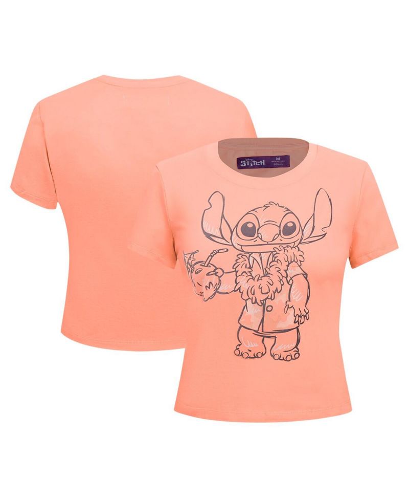 Women's Coral Lilo and Stitch Vacation Baby Doll T-Shirt
