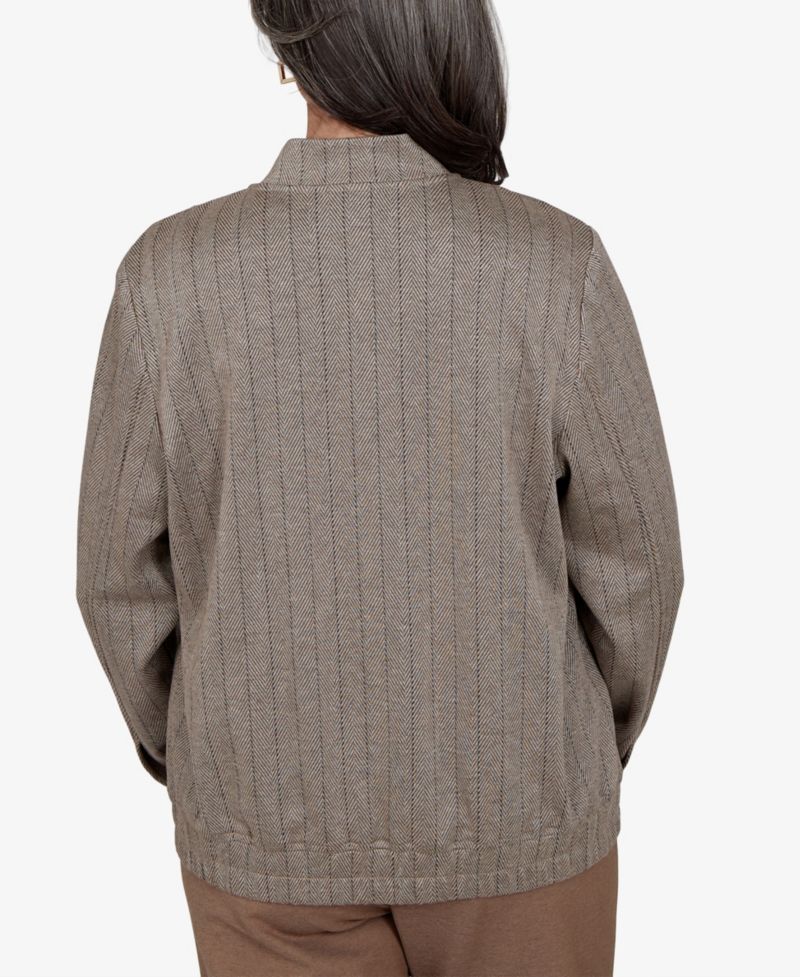 Petite Mandarin-Collar Zipper-Front Jacket