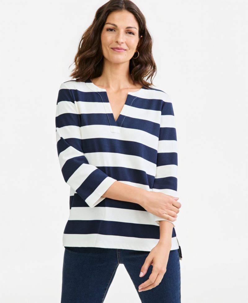 Petite Printed Split Neck 3/4-Sleeve Tunic
