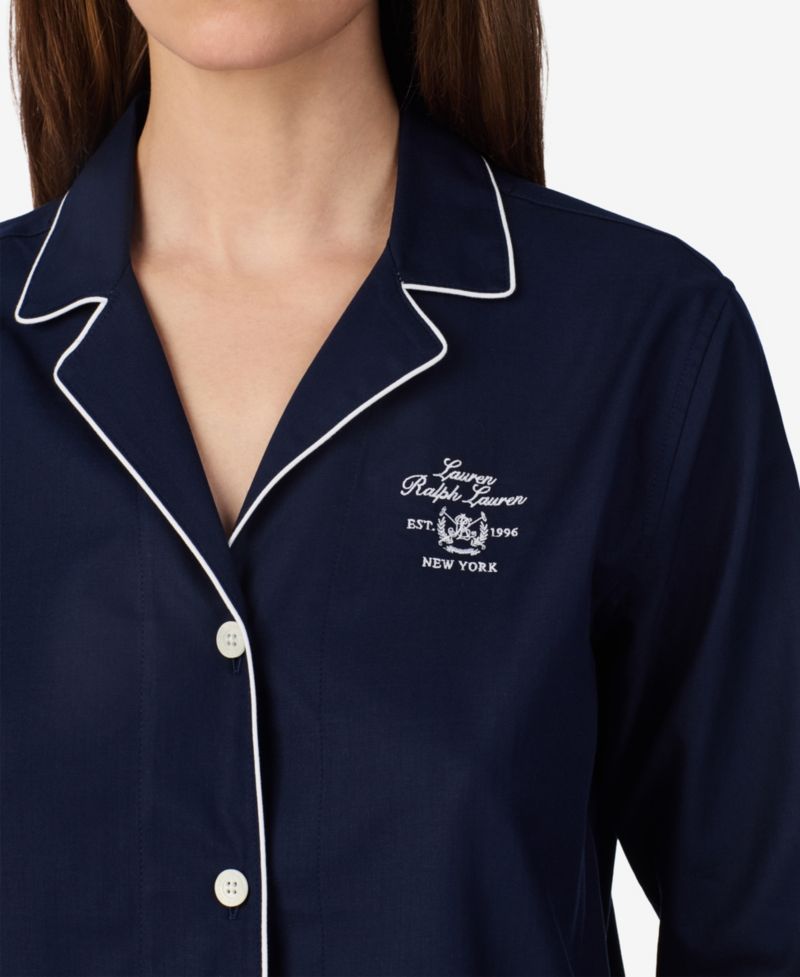 Women's Long-Sleeve Notch-Collar Cotton Pajama Set