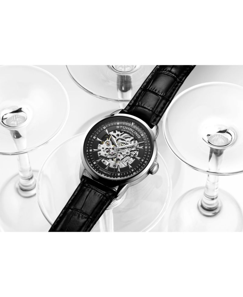 Men’s Automatic Skeleton Watch 44mm Leather Strap