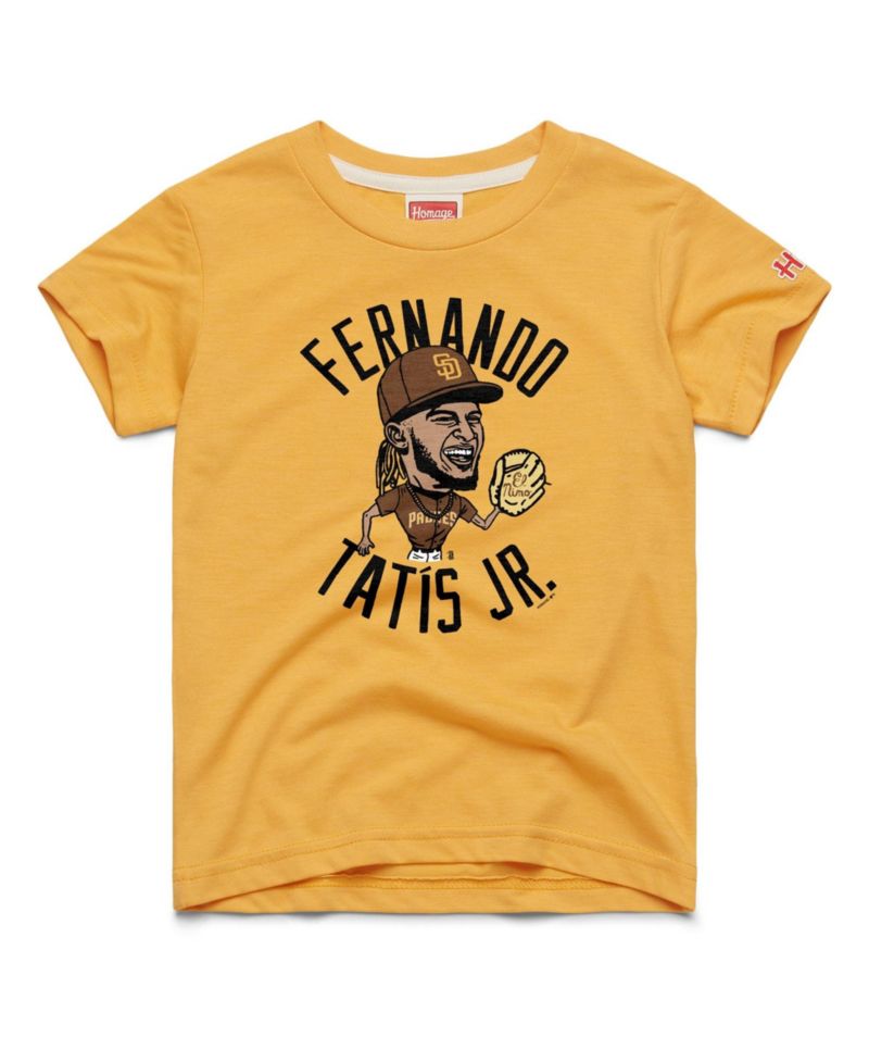 Big Boys and Girls Fernando Tatis Jr. Gold San Diego Padres Caricature Tri-Blend T-Shirt