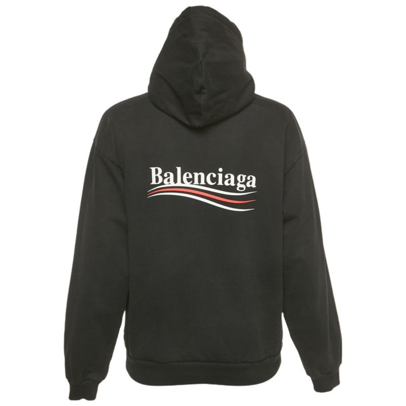 Women's Black Campaign Print Cotton Knit Hoodie