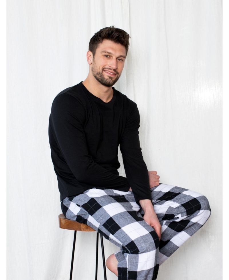 Men's 2-pieces Cotton Top and Flannel Pants Pajama Set