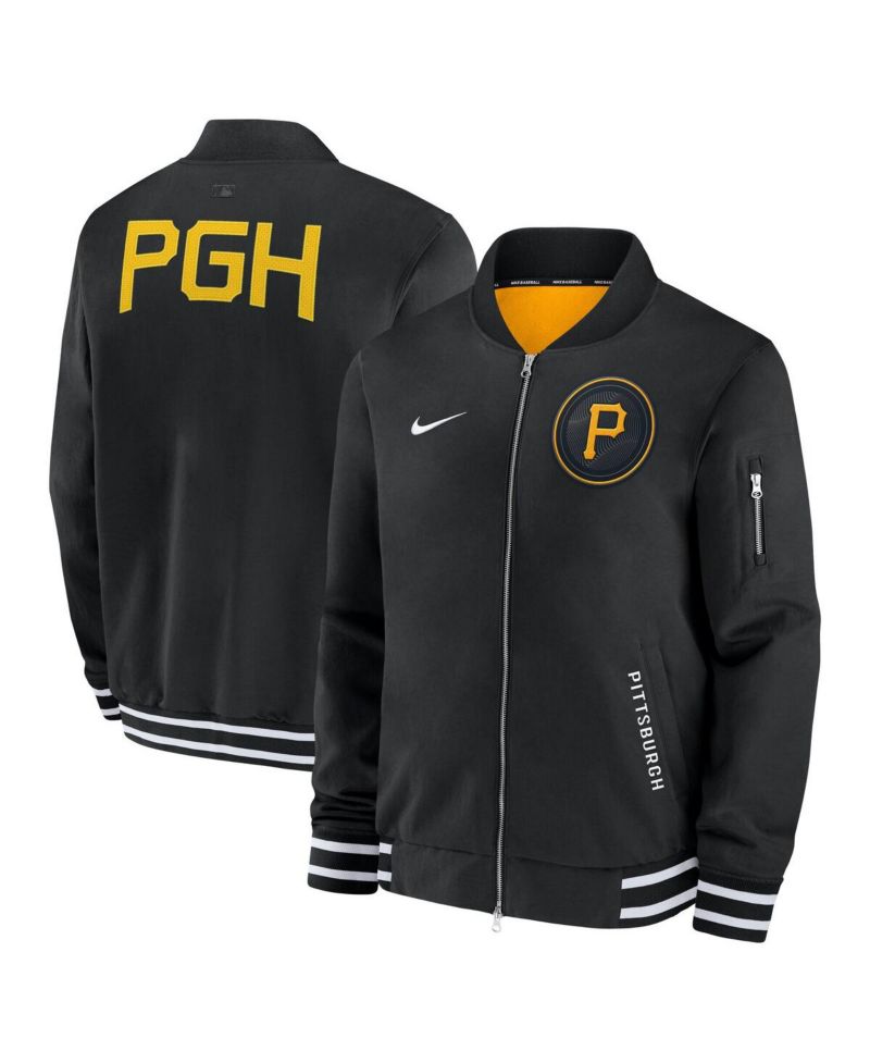 Men's Black Pittsburgh Pirates Authentic Collection City Connect Full-Zip Bomber Jacket