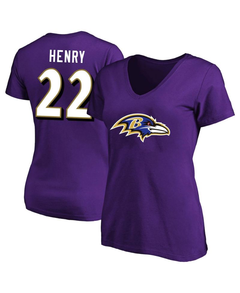 Women's Derrick Henry Purple Baltimore Ravens Plus Size Name & Number V-Neck T-Shirt