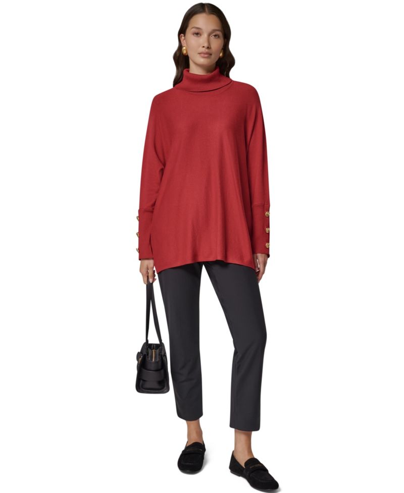 Petite Turtleneck Oversized Long-Sleeve Poncho