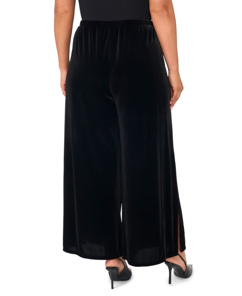 Plus Size Velvet Wide-Leg Side-Slit Pants