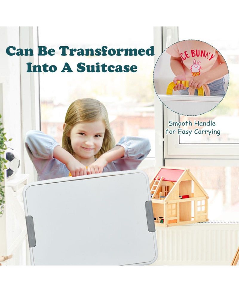 5-in-1 Kids Activity Table and Chair Set with Storage and Building Block Board