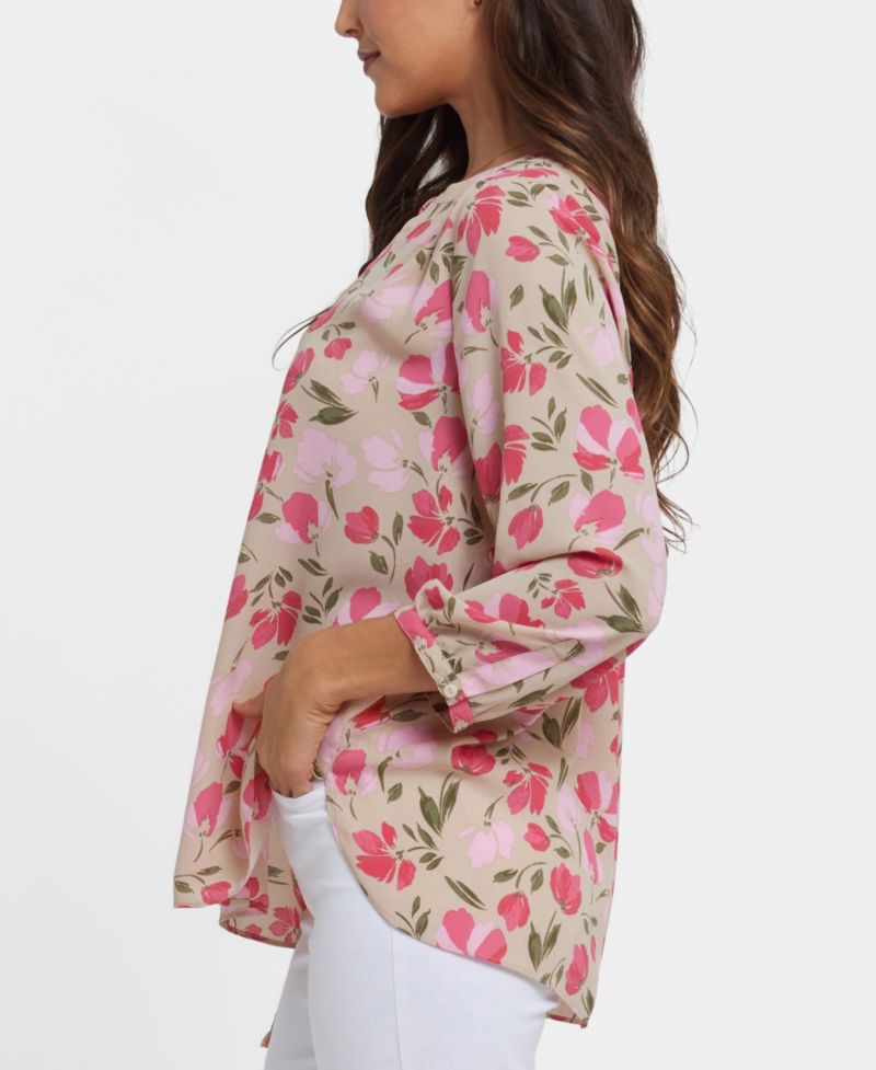 Women's Pintuck Split Round Neck Top