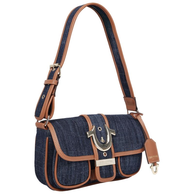 Double Pocket Denim Satchel with Horseshoe Hardware