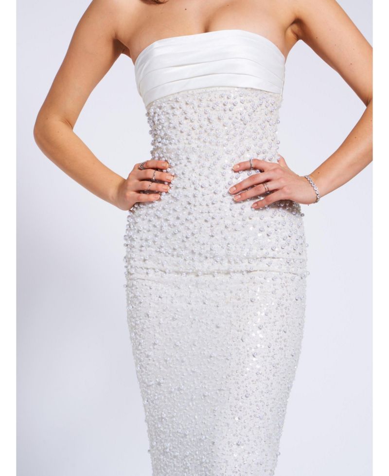 Women's Lainey White Satin Sequin Pearls Beaded Maxi Dress