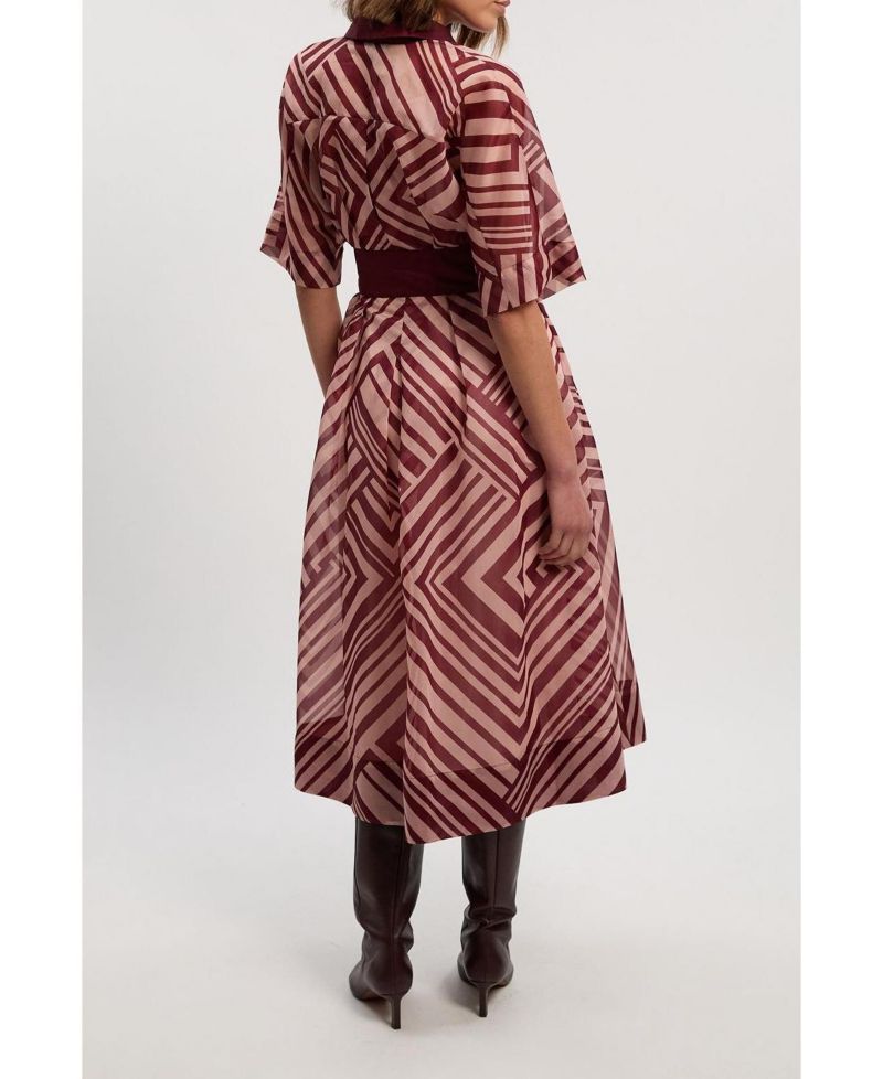 Women's Printed 3/4 Sleeve Plunge Midi Dress