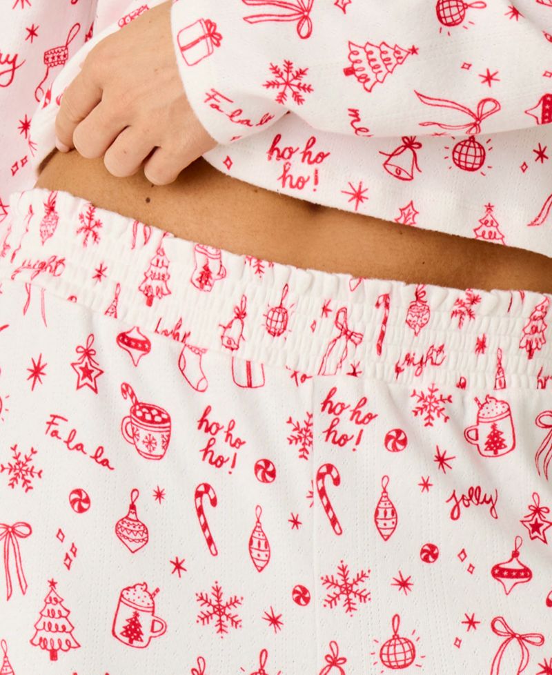 Women's Femme De Noel Christmas Flocked-Dot Wide-Leg Pants