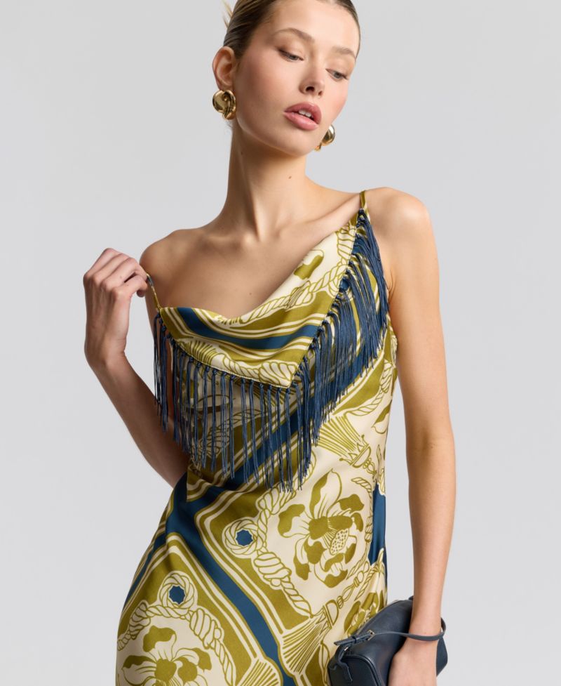 Women's Cowl Neck Scarf Print Maxi Dress