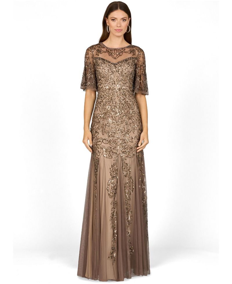 Women's Short Sleeve Sheath Beaded Gown