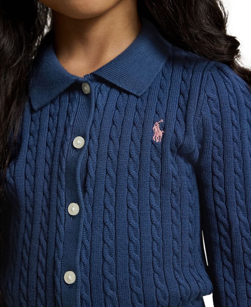 Girls' 2T-6X Cotton Polo Cardigan and Skirt, 2-Piece Set