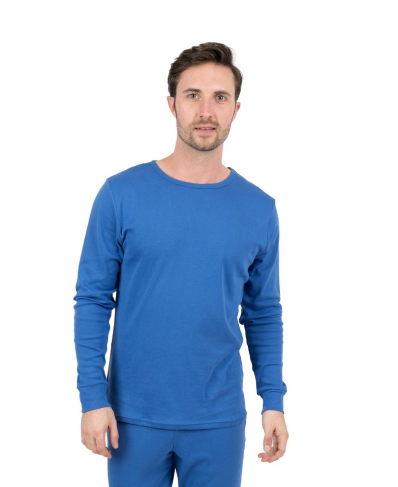 Mens Matching Family Two Piece Cotton Long Sleeve Shirt and Pants Solid Color Pajamas