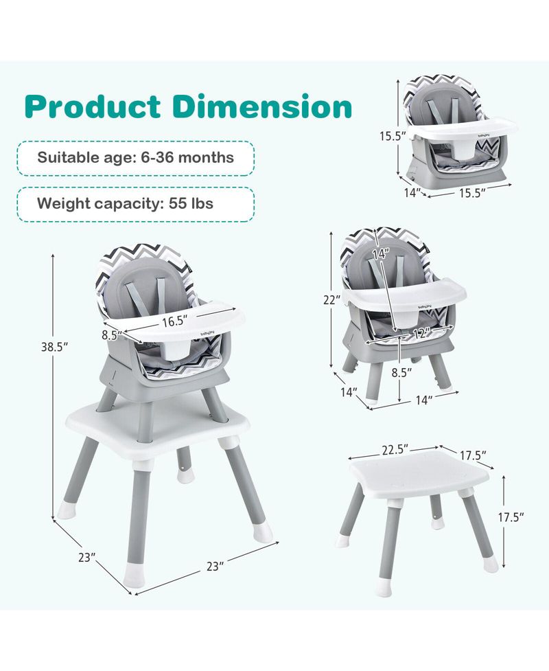 6 in 1 Convertible Baby High Chair with Adjustable Tray