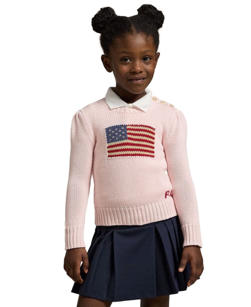 Toddler and Little Girls Flag Crewneck Sweater