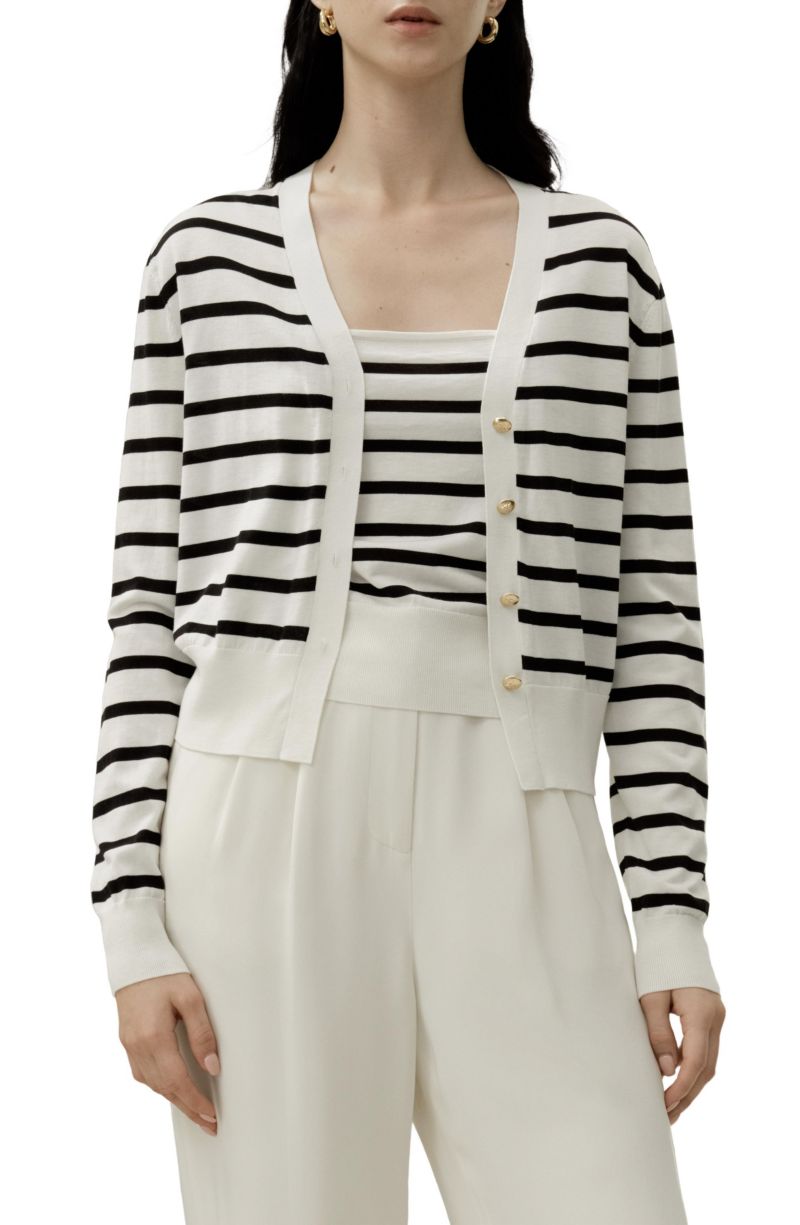 Women's Silk-Cotton Striped Knit Cardigan Set