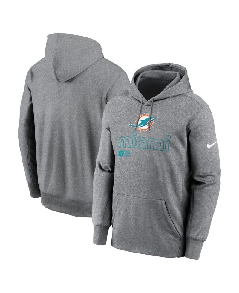 Men's Heather Gray Miami Dolphins Performance Pullover Hoodie