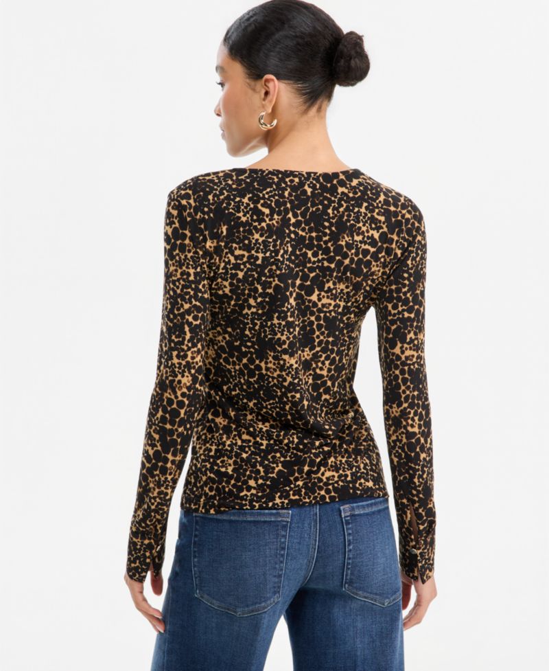 Women's Long-Sleeve V-Neck Print Blouse