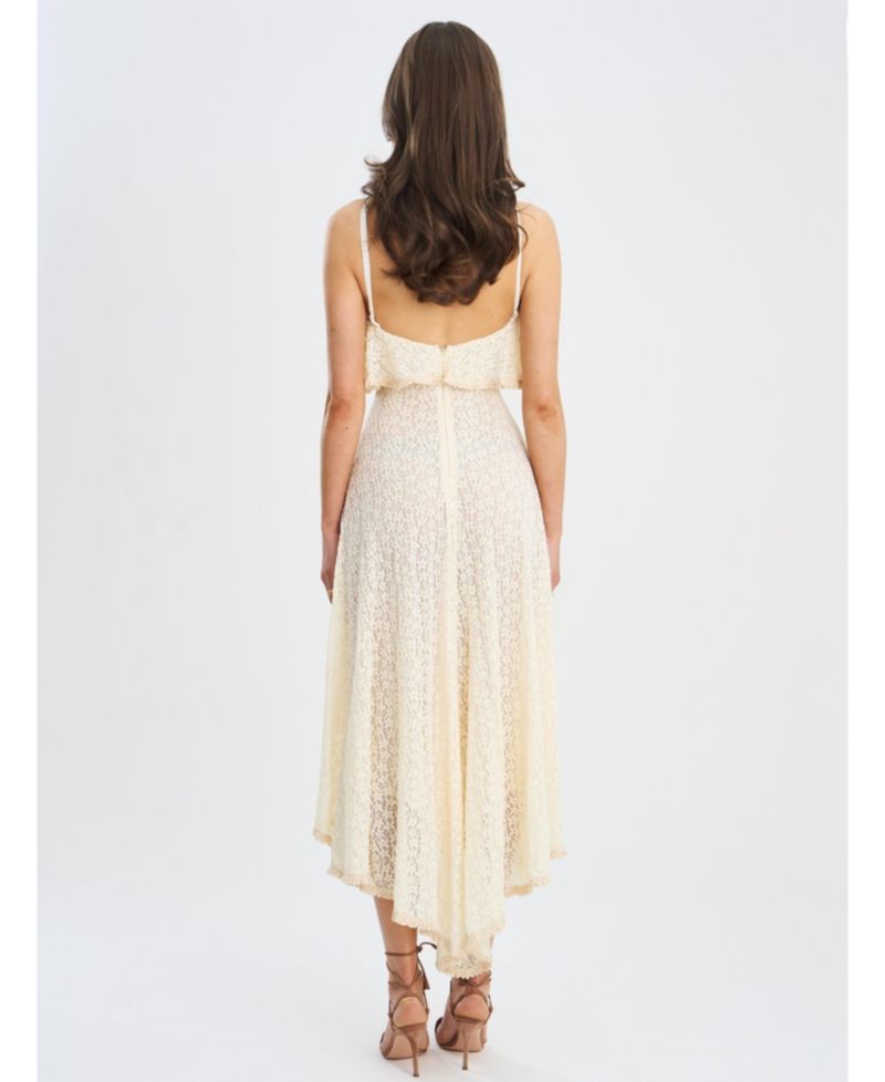Women's Idra Lace Trim Sleeveless Crochet Midi Trailing Dress