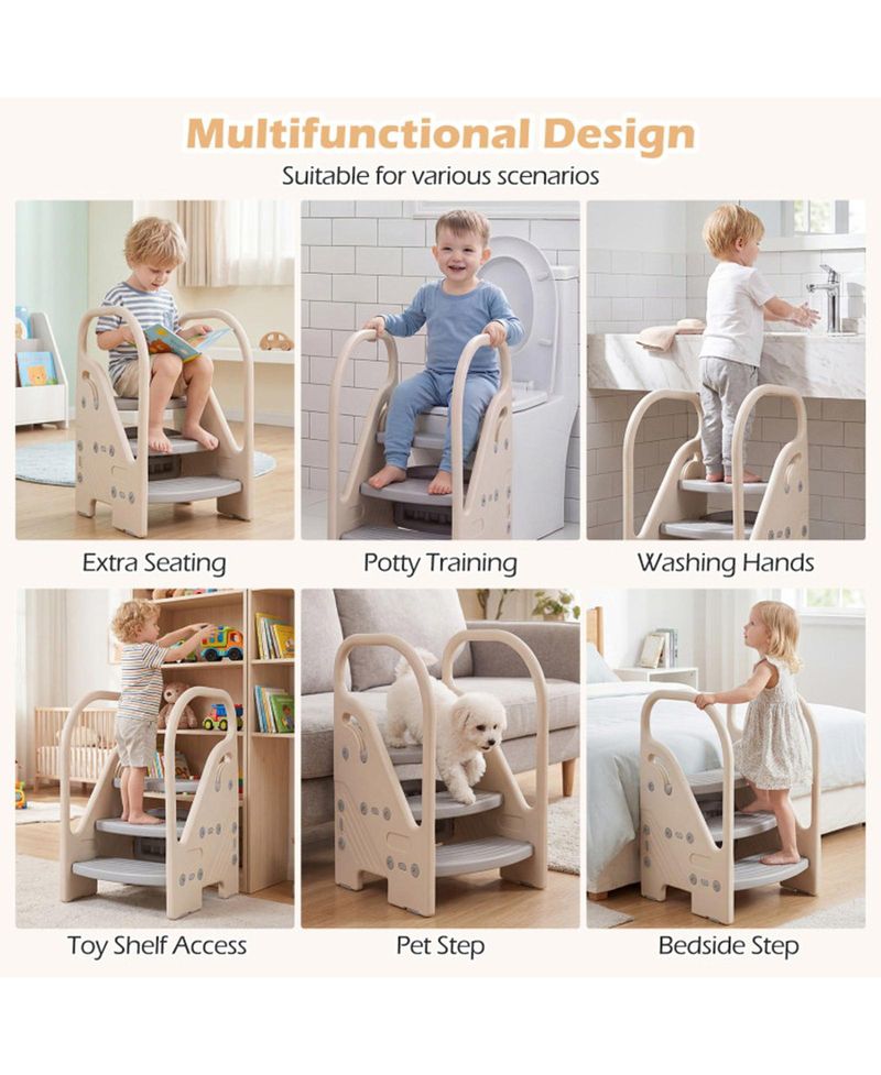 Adjustable 3-Step Kids Helper Stool with Safety Handles