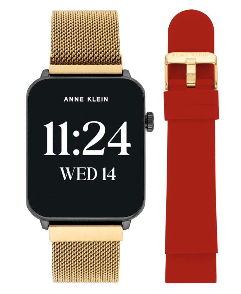 Women's Connect It Stellar Smartwatch with Gold-Tone Stainless Steel Mesh and Red Silicone Band, 45mm