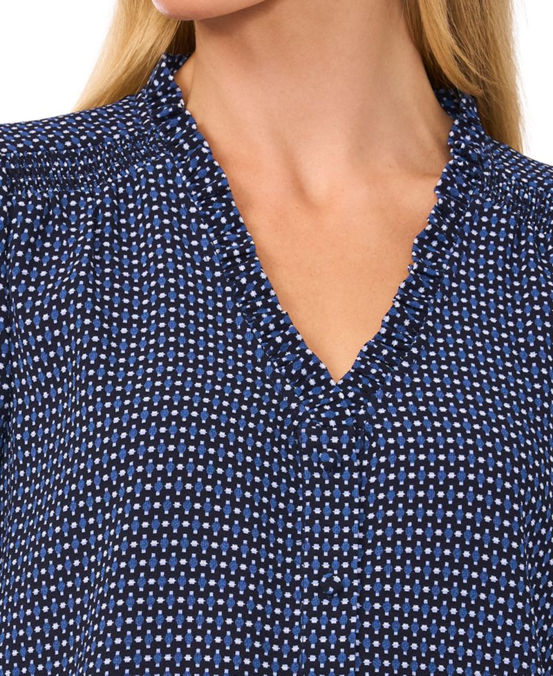 Women's Ruffled V-Neck Button-Front Blouse