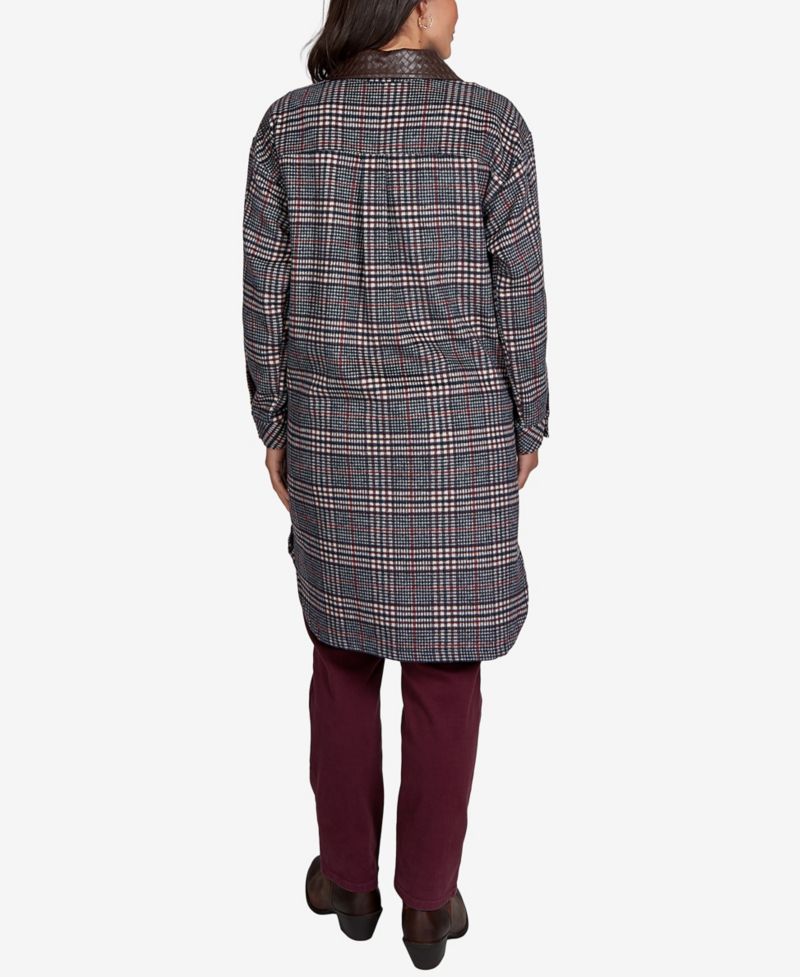 Petite Brushed Plaid Mid-Length Shirt Jacket