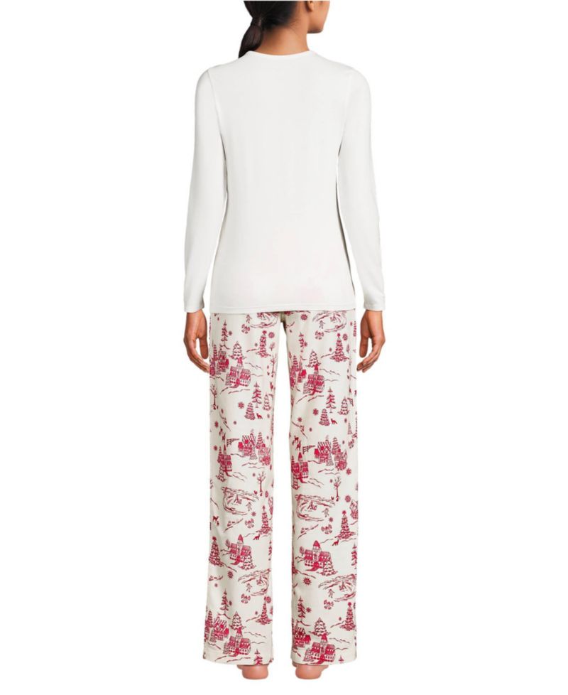 Women's Pajama Gift Set - Knit Long Sleeve Top and Flannel Pants