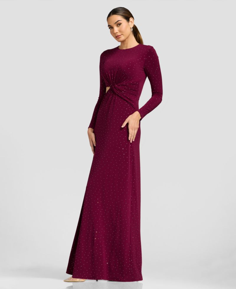 Women's Long-Sleeve Gathered Waist with Cutout A-Line Dress