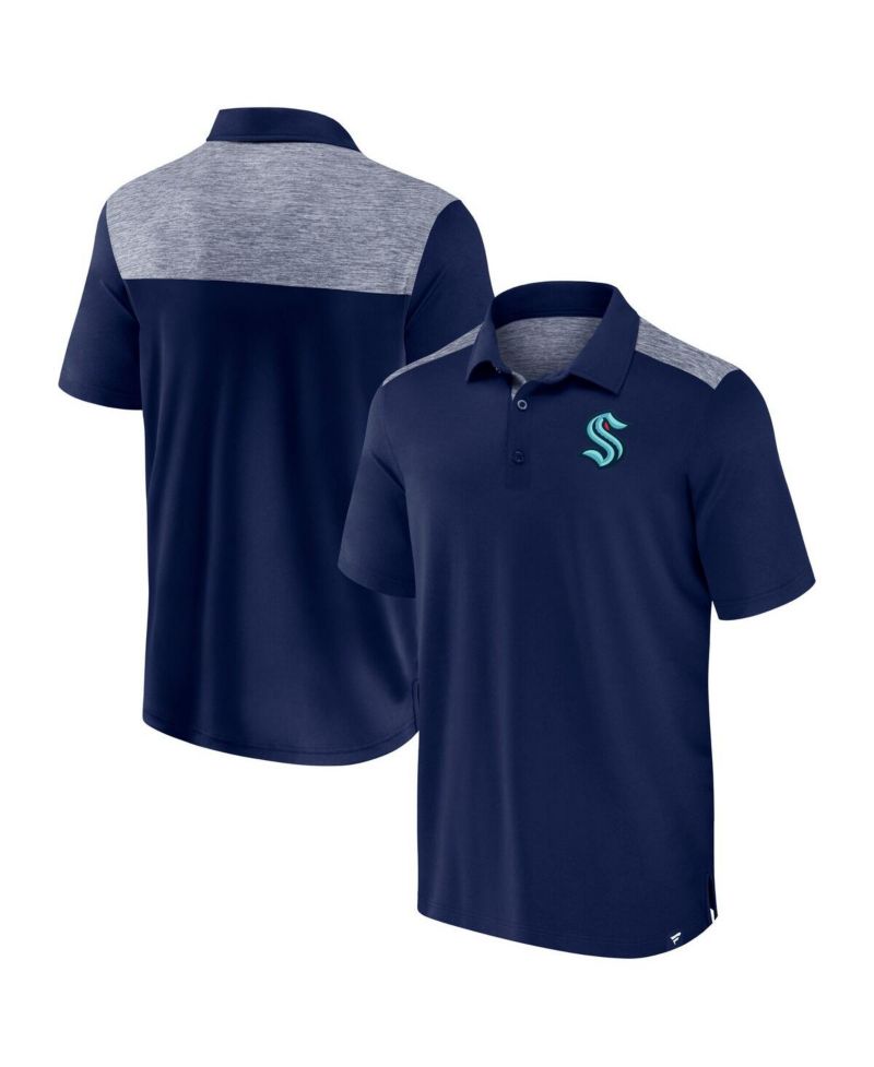 Men's Navy Seattle Kraken Iconic Brushed Blocked Polo Shirt