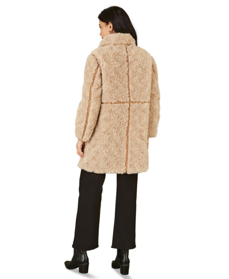 Women's Textured Borg Long Line Biker Coat