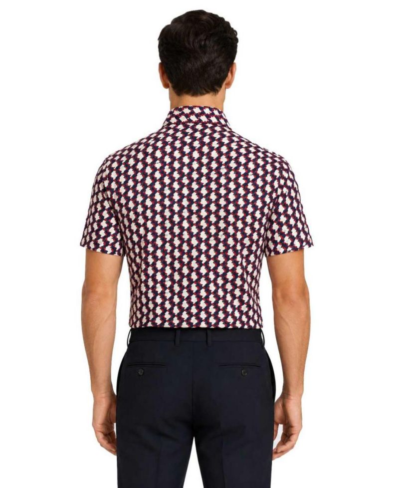 Men's Slim Fit Geometric Print Short Sleeve Shirt