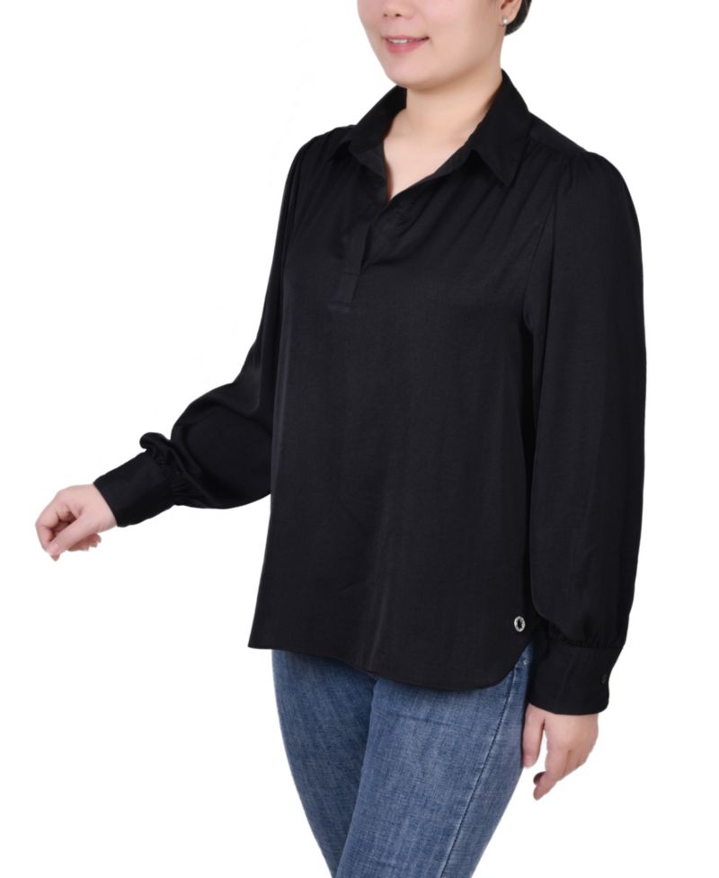 Women's Long Puff Sleeve Satin Blouse