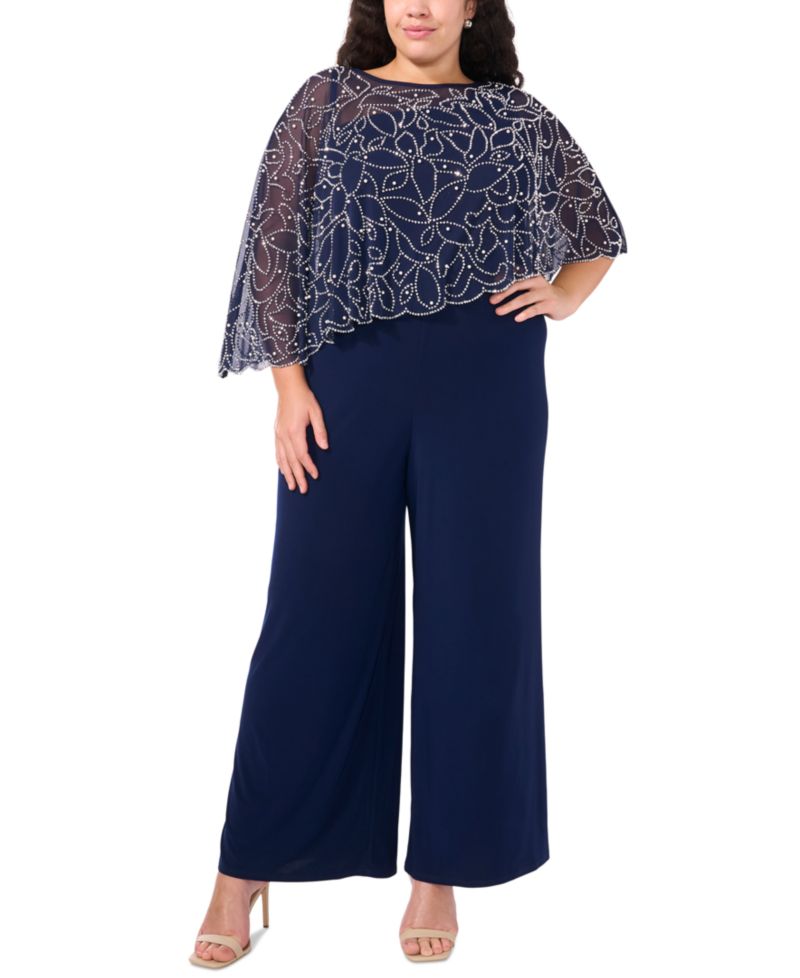 Plus Size Embellished Overlay Wide-Leg Jumpsuit
