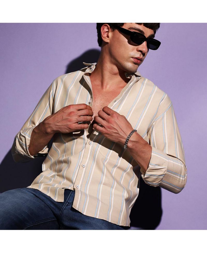Men's Beige Striped Shirt