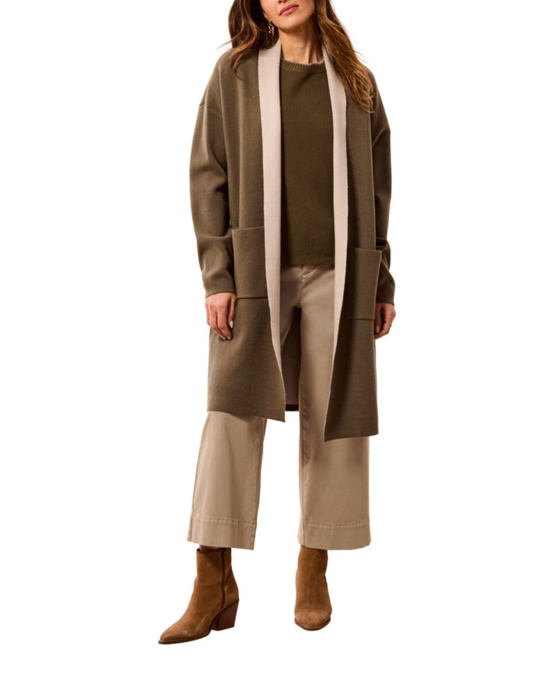 Women's Mid-Length Dropped-Shoulder Patch Pockets Coatigan