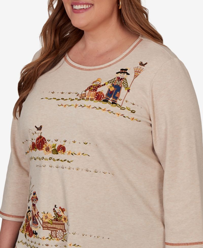 Plus Size Scarecrow Family Embroidered Top