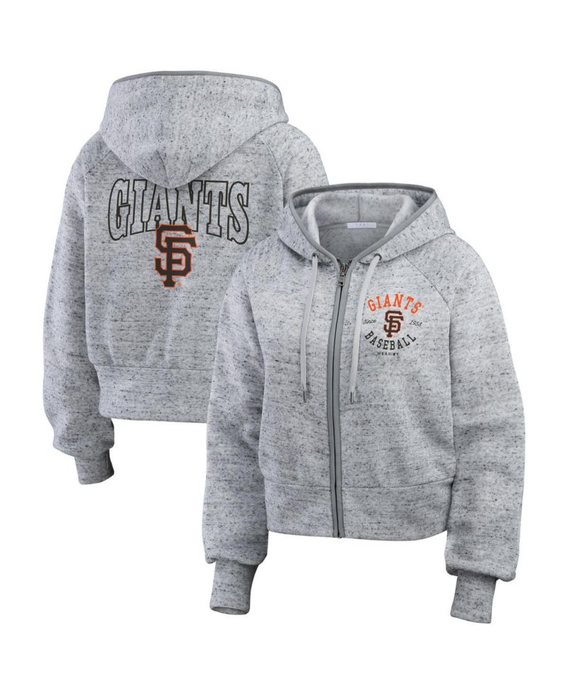 Women's Heather Gray San Francisco Giants Speckled Fleece Cropped Full-Zip Hoodie