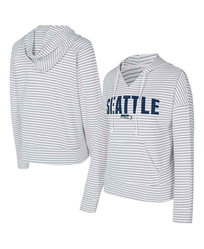Women's White/Gray Seattle Seahawks Liftoff Striped V-neck Hoodie