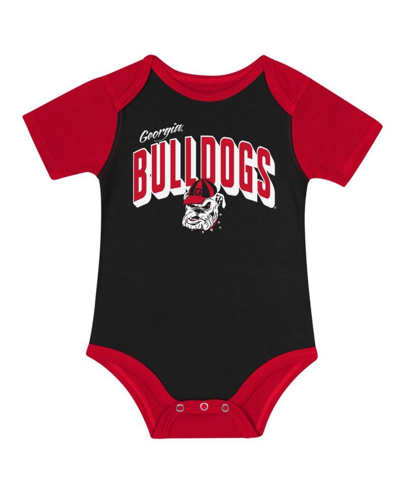 Baby Boys and Girls 3-Piece Georgia Bulldogs Dynamic Duo Bodysuit, Bib and Cuffed with Knit Hat Set