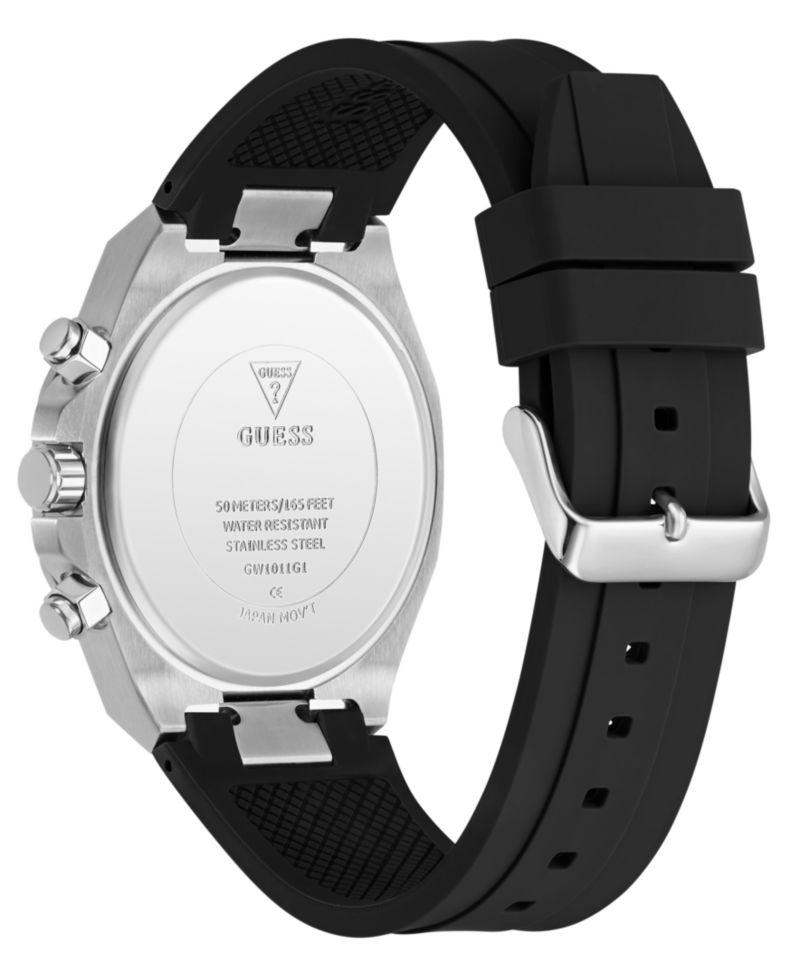 Men's Multi-Function Black Silicone Watch, 44mm