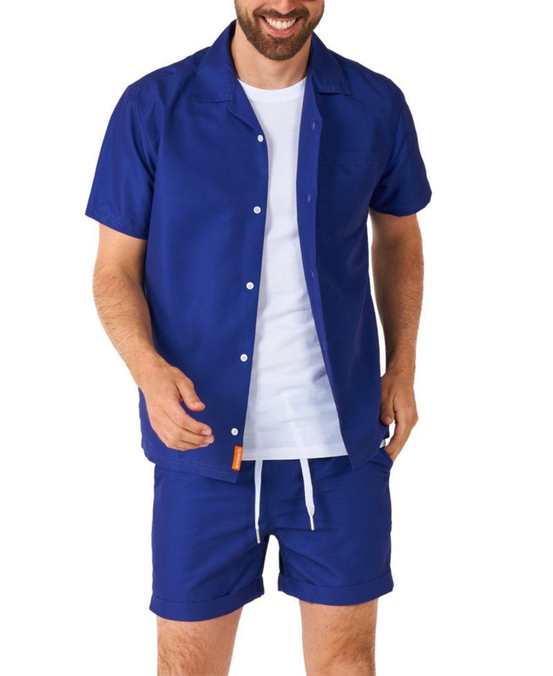 Men's Summer Set - 2 Piece Beach Wear set - Navy Blue - Matching Shirt and Shorts
