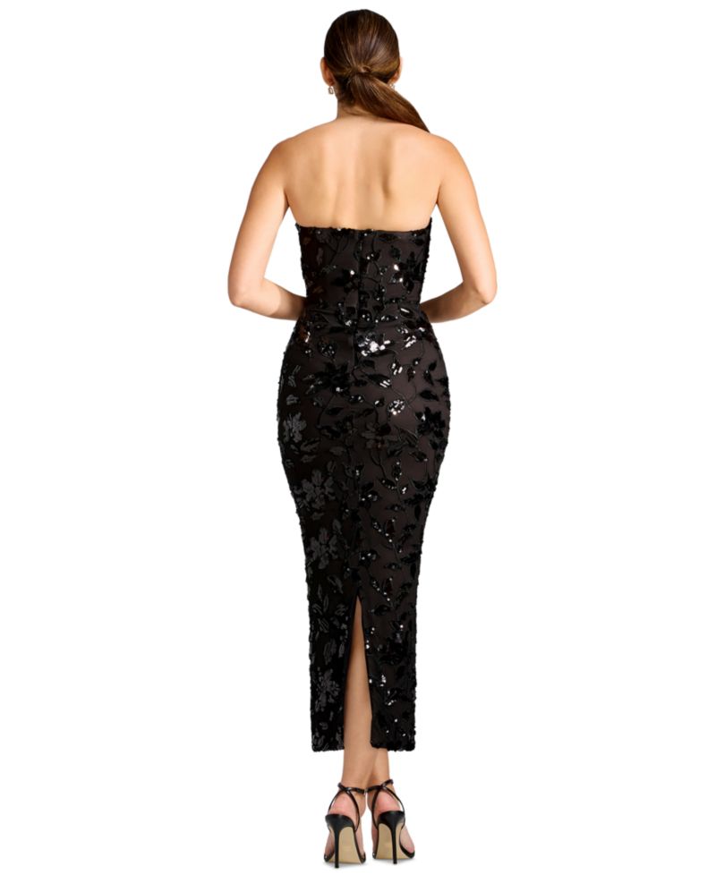 Women's Strapless Corset Sequin Midi Dress