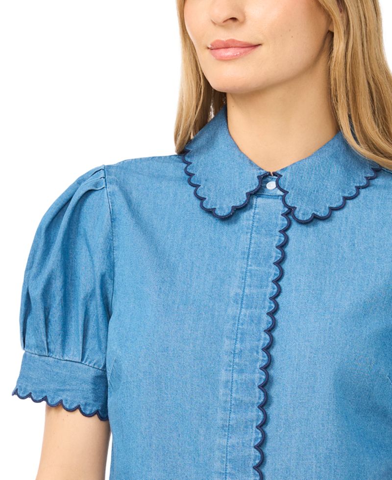 Women's Puff-Sleeve Button-Front Shirt